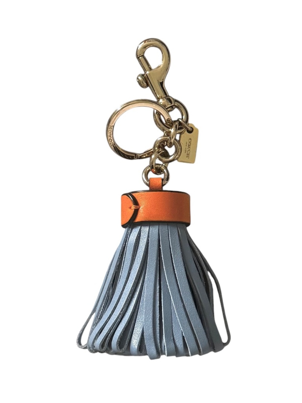 NWOT Coach Cornflower Blue Leather Tassel Key Fob Bag Charm Keychain